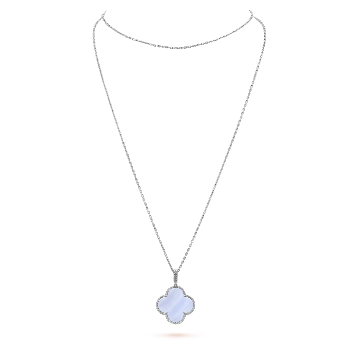 [⭐moonlume]CLOVER SILVER CHALCEDONY BIG CLOVER NECKLACE
