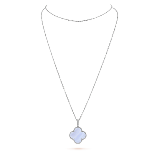 [⭐moonlume]CLOVER SILVER CHALCEDONY BIG CLOVER NECKLACE