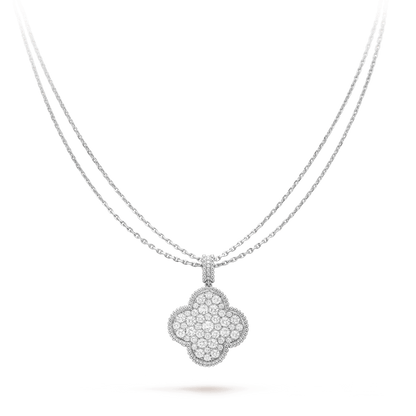 [⭐moonlume]CLOVER 25MM SILVER FULL DIAMOND BIG CLOVER NECKLACE
