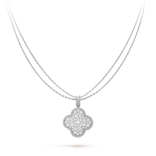 [⭐moonlume]CLOVER 25MM SILVER FULL DIAMOND BIG CLOVER NECKLACE