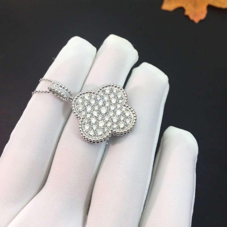 [⭐moonlume]CLOVER 25MM SILVER FULL DIAMOND BIG CLOVER NECKLACE