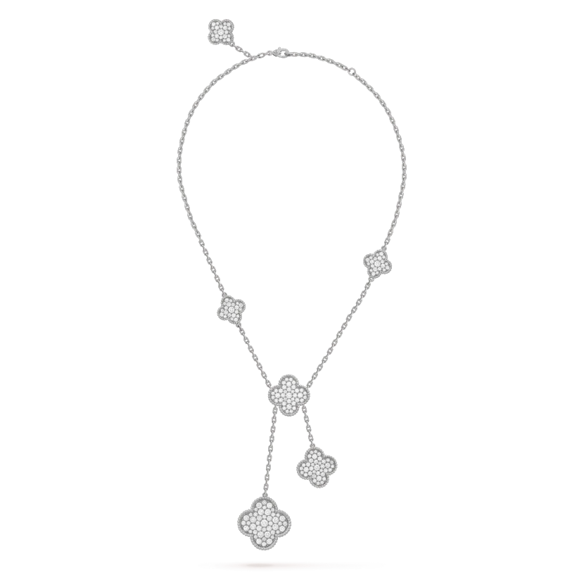 [⭐moonlume]CLOVER 5 MOTIFS SILVER DIAMONDS NECKLACE