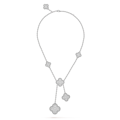 [⭐moonlume]CLOVER 5 MOTIFS SILVER DIAMONDS NECKLACE