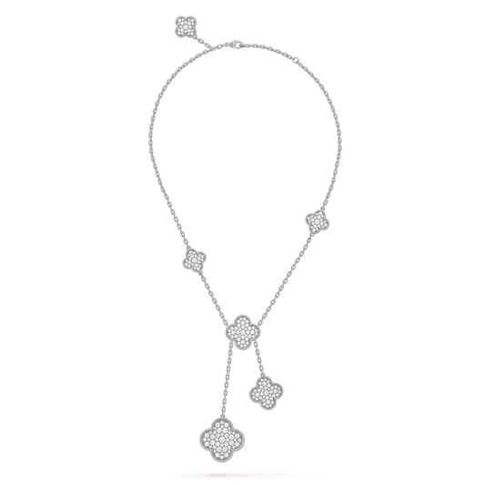 [⭐moonlume]CLOVER 5 MOTIFS SILVER DIAMONDS NECKLACE