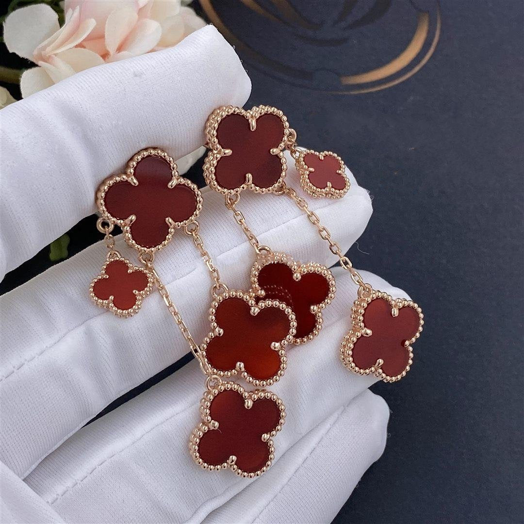 [⭐moonlume]CLOVER EARRINGS CARNELIAN 4 MOTIFS PINK GOLD