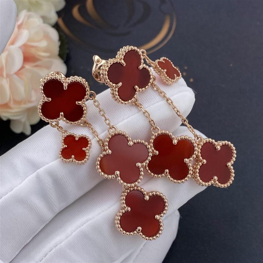 [⭐moonlume]CLOVER EARRINGS CARNELIAN 4 MOTIFS PINK GOLD