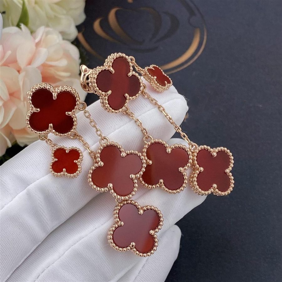 [⭐moonlume]CLOVER EARRINGS CARNELIAN 4 MOTIFS PINK GOLD
