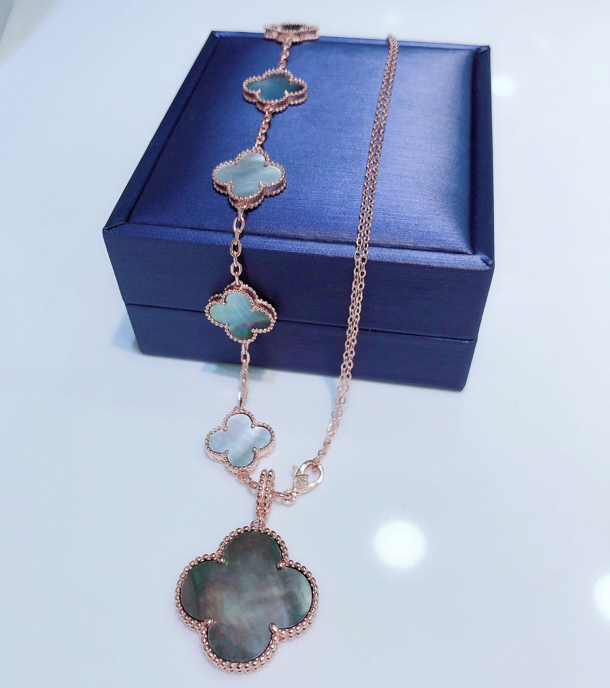 [⭐moonlume]COMBINED BRACELET 5 MOTIFS AND NECKLACE DARK MOP ROSE GOLD