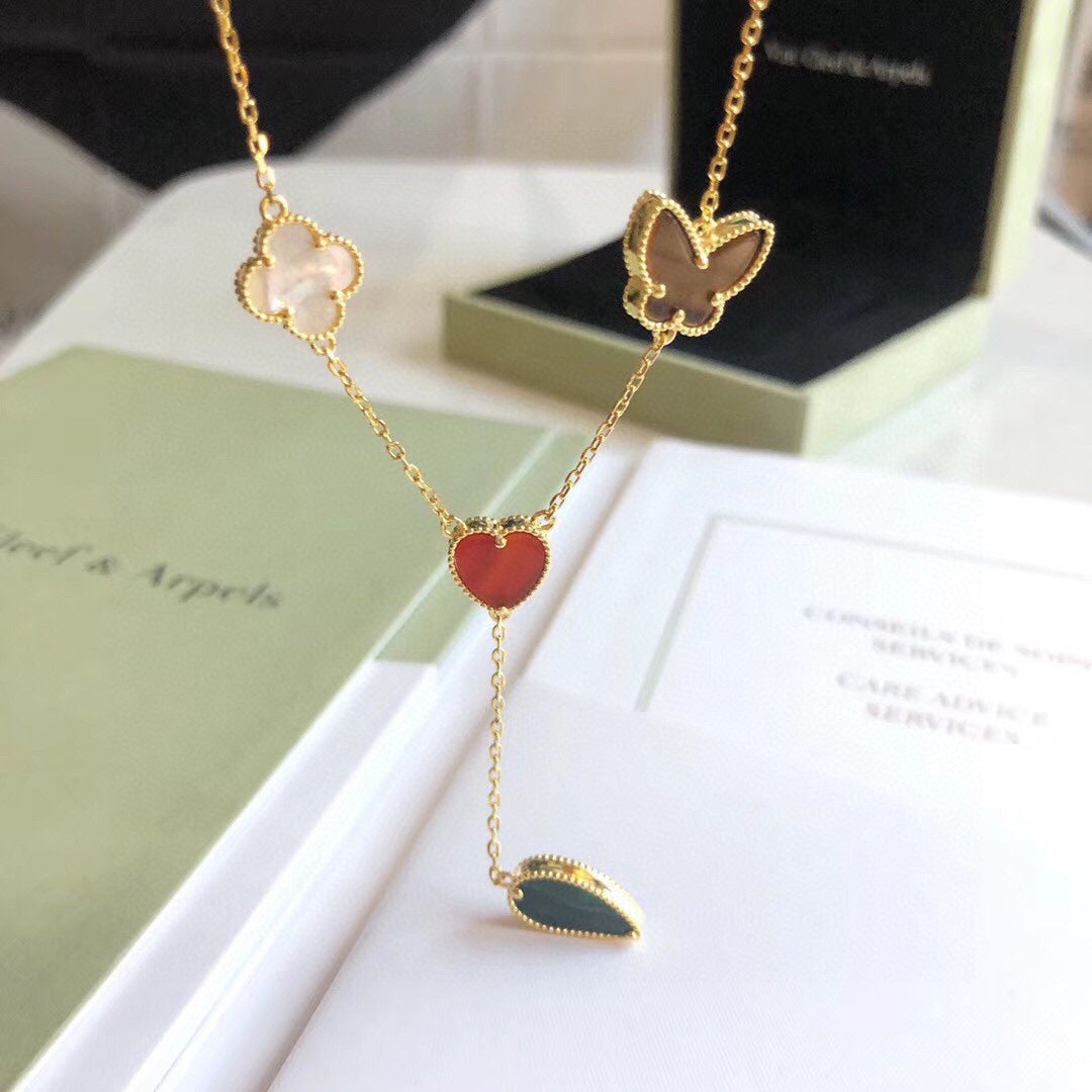 [⭐moonlume]LUCKY SPRING 4 MOTIFS ROSE GOLD NECKLACE