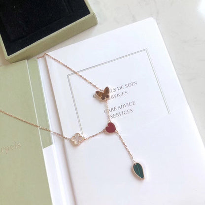 [⭐moonlume]LUCKY SPRING 4 MOTIFS ROSE GOLD NECKLACE