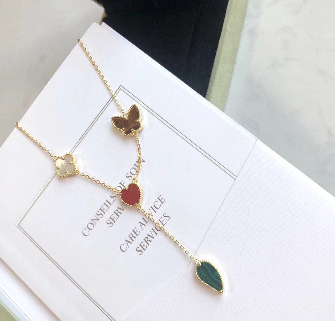 [⭐moonlume]LUCKY SPRING 4 MOTIFS ROSE GOLD NECKLACE