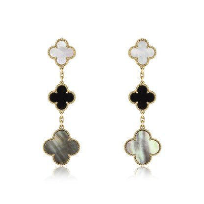 [⭐moonlume]CLOVER EARRINGS GOLD ONYX MOP 3 MOTIF