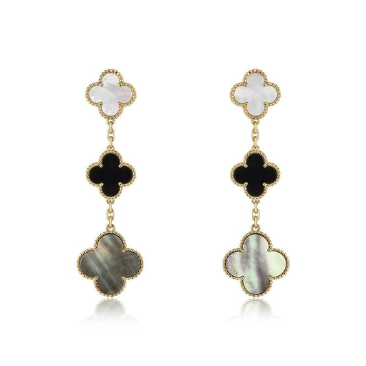 [⭐moonlume]CLOVER EARRINGS GOLD ONYX MOP 3 MOTIF
