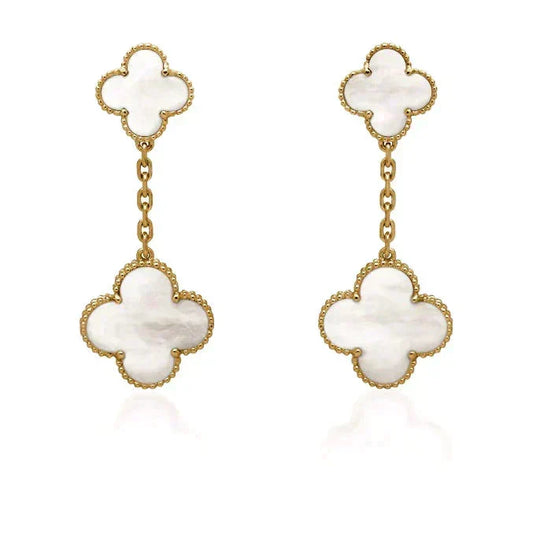 [⭐moonlume]CLOVER 2 MOTIF WHITE MOP EARRINGS