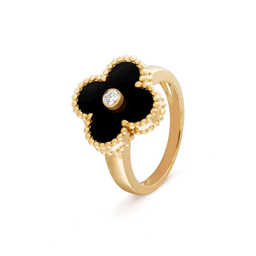 [⭐moonlume]CLOVER ONYX RING GOLD DIAMOND