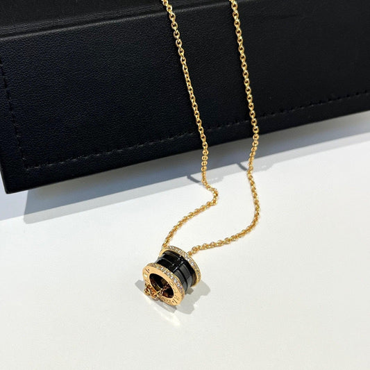 [⭐moonlume]ZERO 1 BLACK CERAMIC DIAMOND PINK GOLD NECKLACE