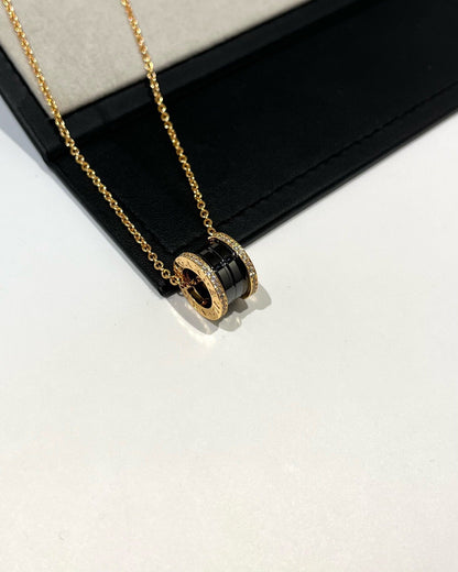 [⭐moonlume]ZERO 1 BLACK CERAMIC DIAMOND PINK GOLD NECKLACE