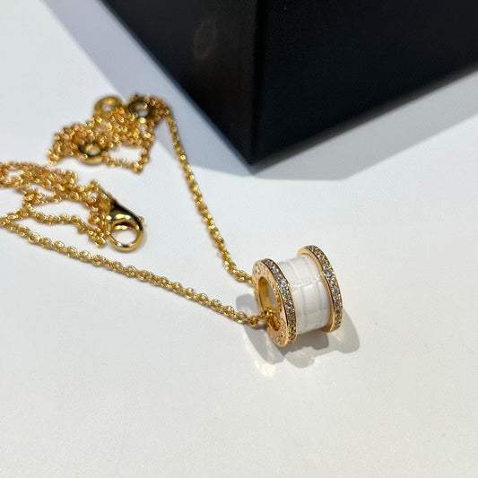 [⭐moonlume]ZERO 1 WHITE CERAMIC DIAMOND PINK GOLD NECKLACE