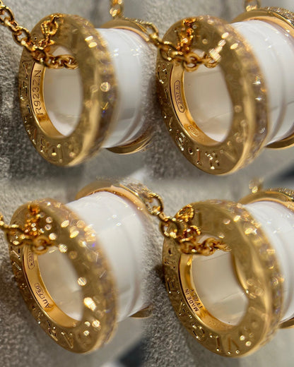 [⭐moonlume]ZERO 1 WHITE CERAMIC DIAMOND PINK GOLD NECKLACE