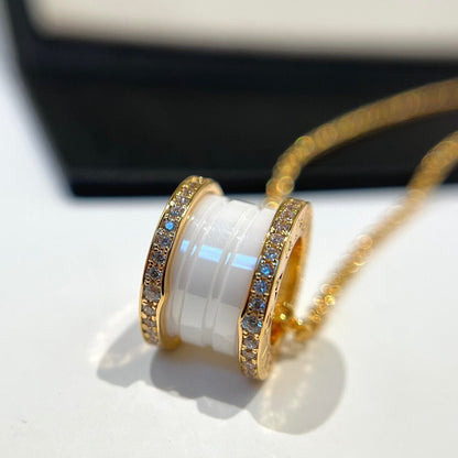 [⭐moonlume]ZERO 1 WHITE CERAMIC DIAMOND PINK GOLD NECKLACE
